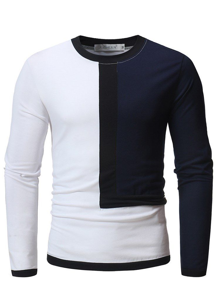 Patchwork Color Block Slim Scoop Masculino Camisetas Casual