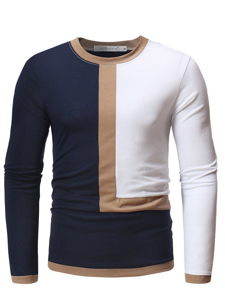 Patchwork Color Block Slim Scoop Masculino Camisetas Casual