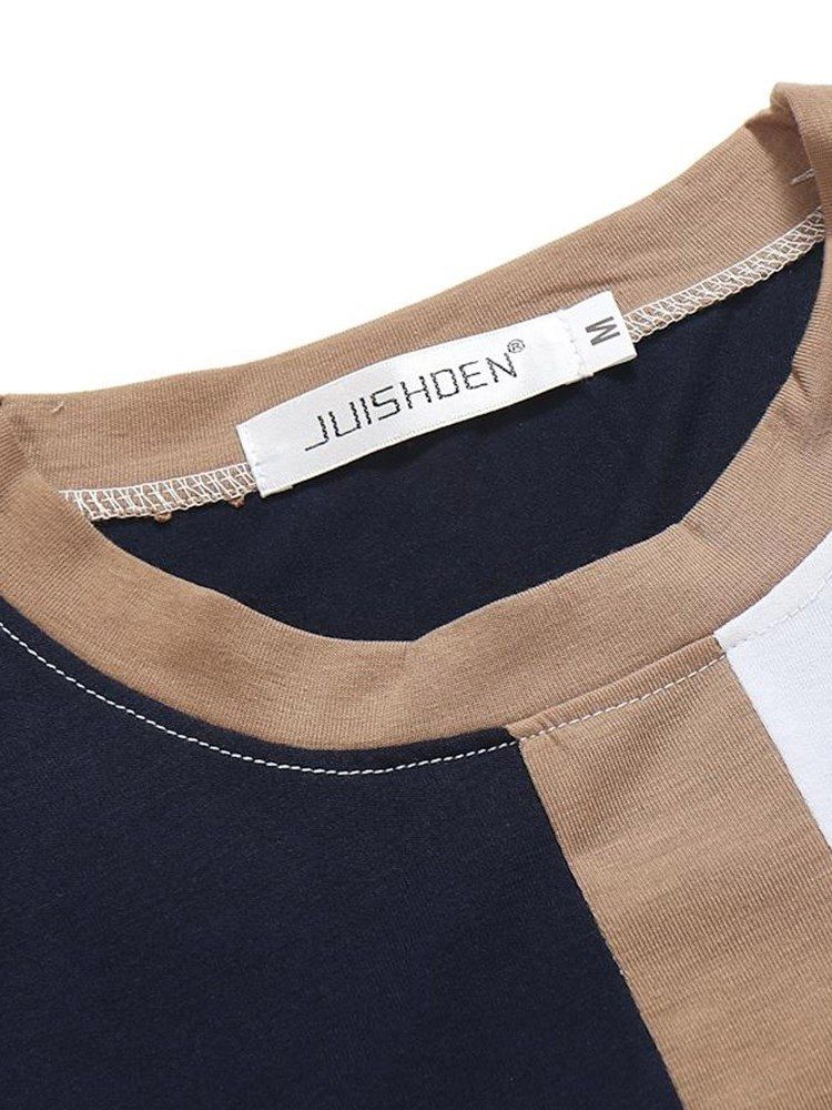 Patchwork Color Block Slim Scoop Masculino Camisetas Casual