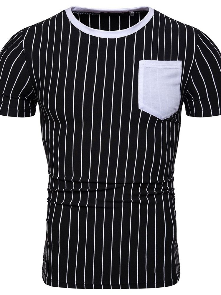Pulôver Casual Com Gola Redonda E Bolso Camiseta Slim Masculina