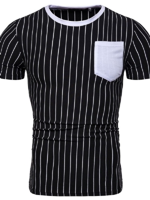 Pulôver Casual Com Gola Redonda E Bolso Camiseta Slim Masculina