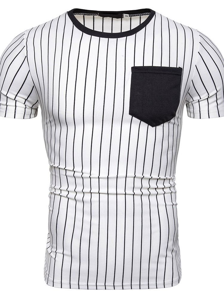 Pulôver Casual Com Gola Redonda E Bolso Camiseta Slim Masculina
