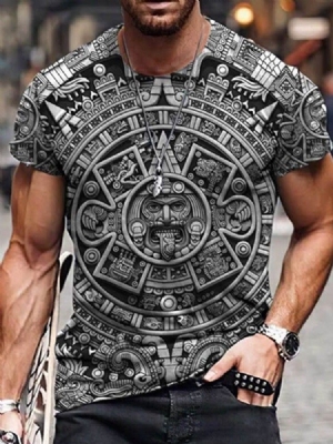 T-shirt Casual Masculina Com Estampa De Gola Redonda E Pulôver Fino
