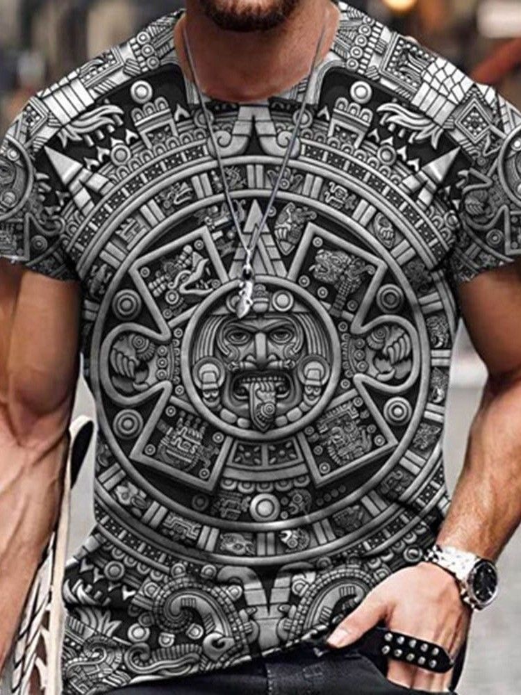 T-shirt Casual Masculina Com Estampa De Gola Redonda E Pulôver Fino