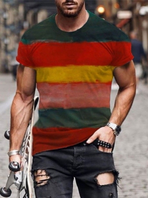 T-shirt Casual Masculina De Gola Redonda Cor Bloco Pulôver De Manga Curta