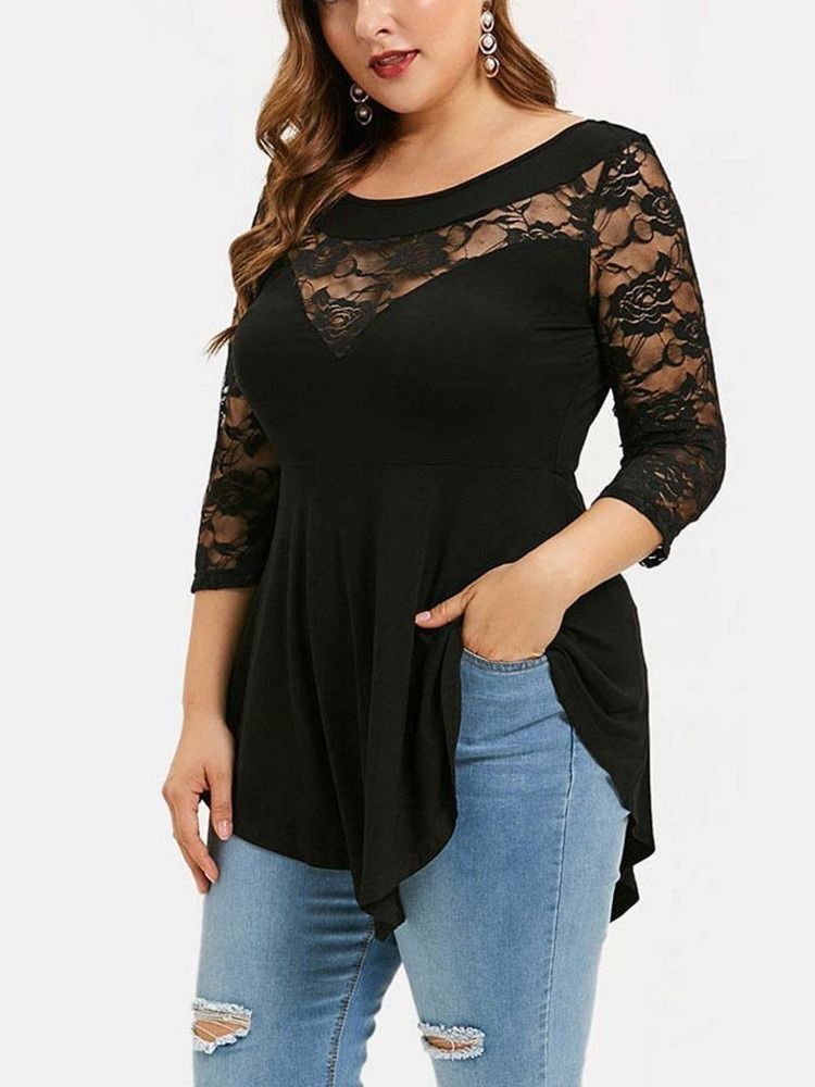 T-shirt De Comprimento Médio De Manga Três Quartos Floral Moda Feminina