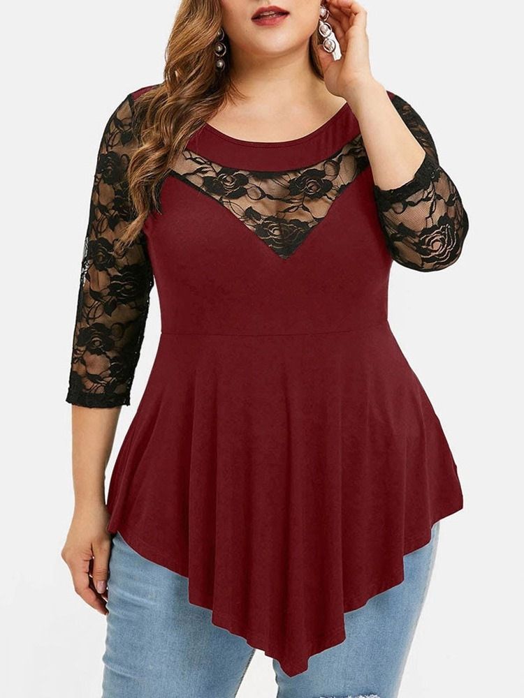 T-shirt De Comprimento Médio De Manga Três Quartos Floral Moda Feminina