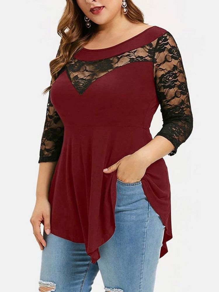 T-shirt De Comprimento Médio De Manga Três Quartos Floral Moda Feminina