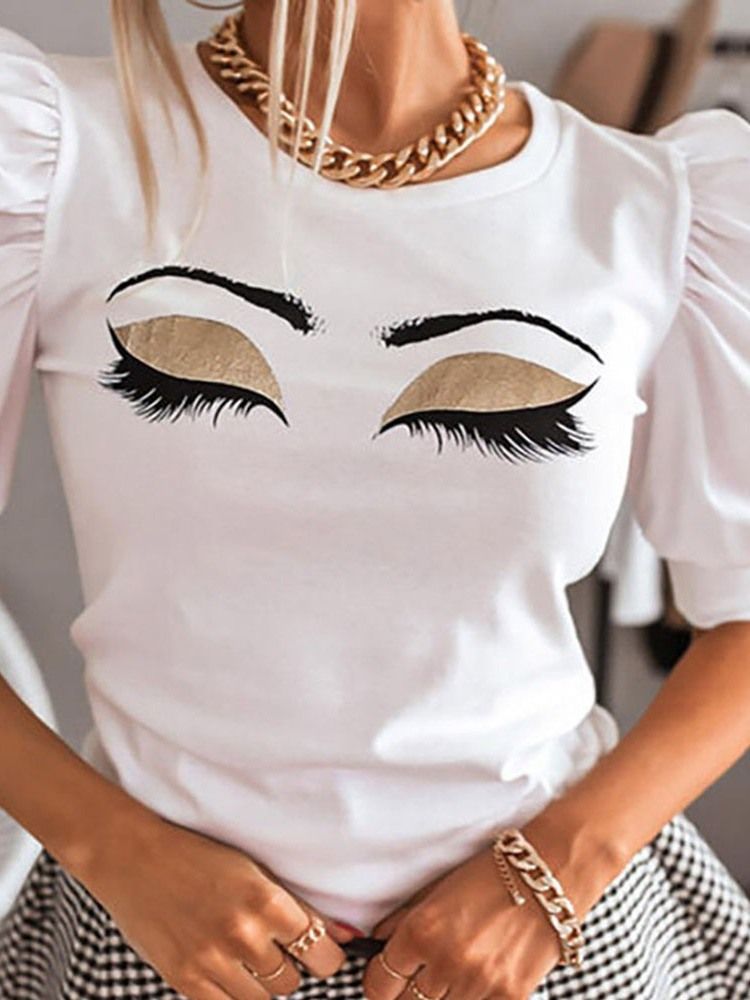 T-shirt Feminina Padrão Com Gola Redonda E Folgada