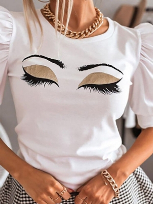 T-shirt Feminina Padrão Com Gola Redonda E Folgada