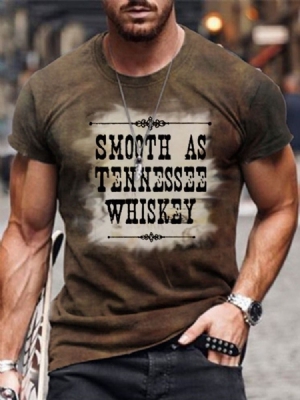 T-shirt Masculina Casual Com Estampa De Letras E Gola Redonda.