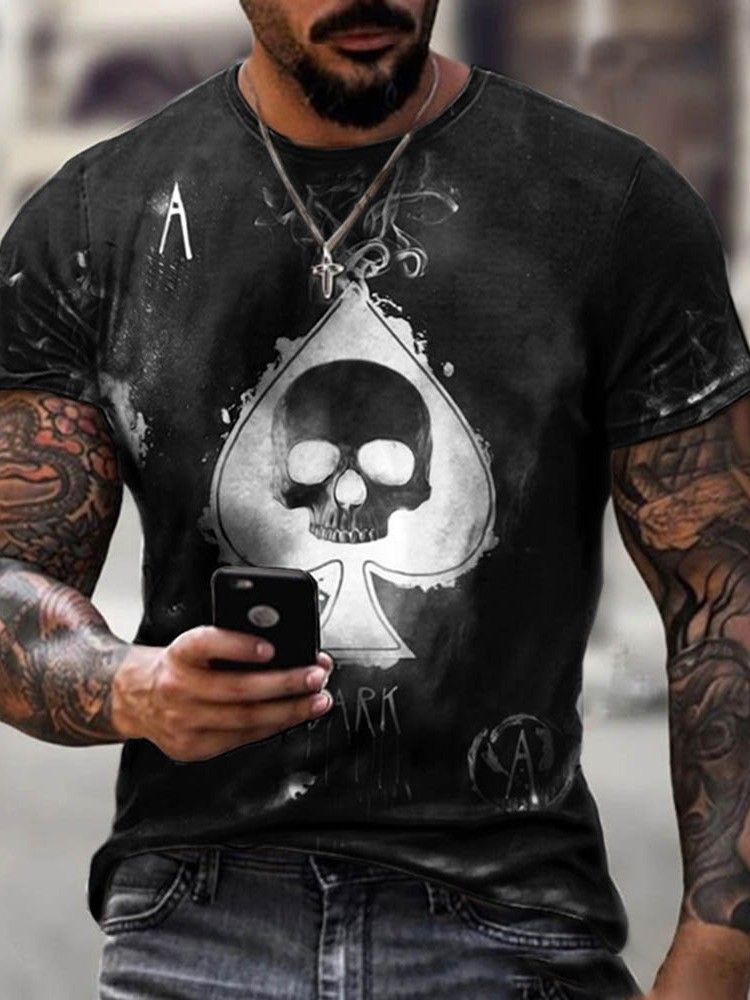 T-shirt Masculina De Caveira Com Estampa Casual Solta Pulôver