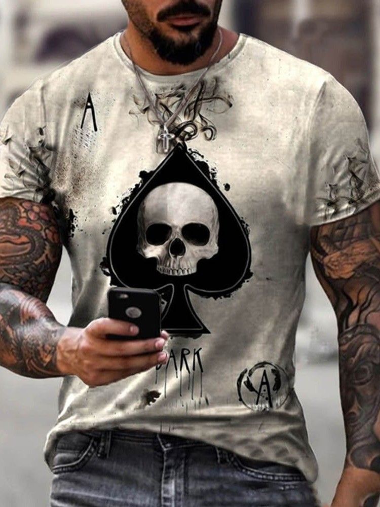 T-shirt Masculina De Caveira Com Estampa Casual Solta Pulôver