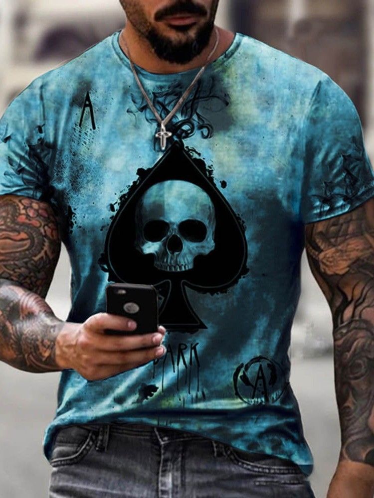 T-shirt Masculina De Caveira Com Estampa Casual Solta Pulôver