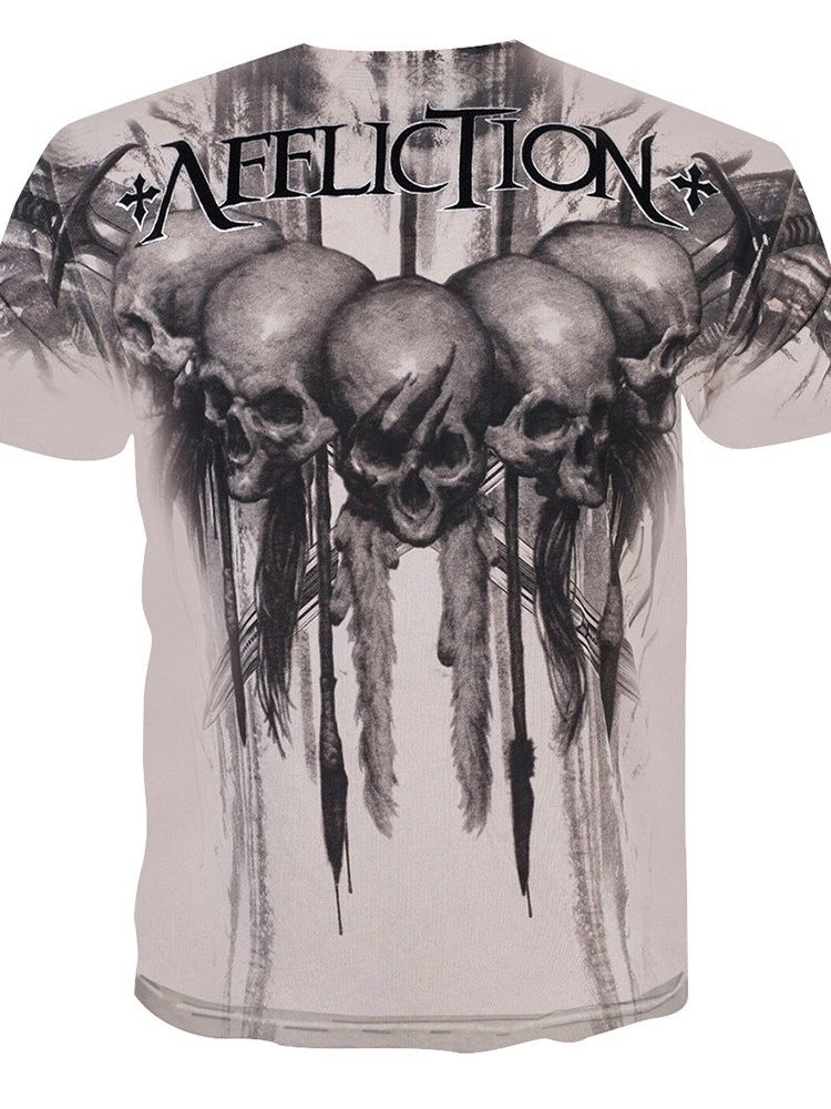 T-shirt Masculina Com Estampa De Crânio E Gola Redonda Com Estampa De Pulôver De Manga Curta