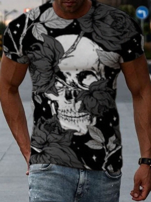 T-shirt Masculina Com Estampa De Crânio E Pescoço Redondo