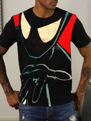 T-shirt Masculina Com Estampa De Linhas Em Torno Do Pescoço Pulôver De Manga Curta