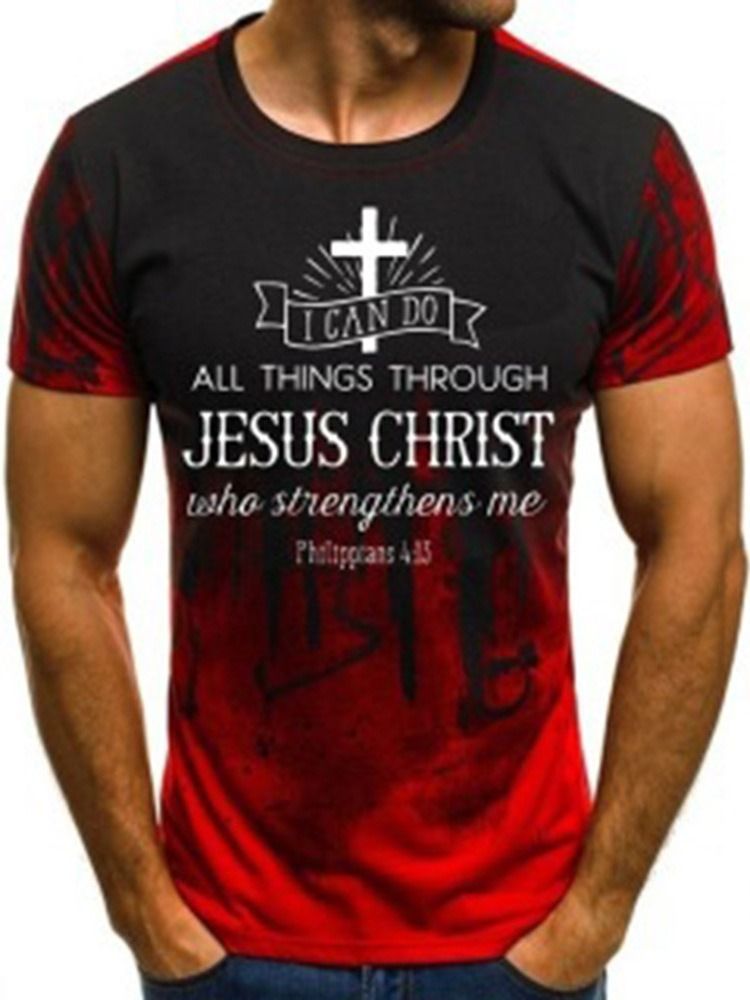 T-shirt Masculina Estampada Casual De Cor Bloco Manga Curta Reta
