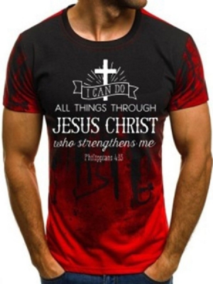 T-shirt Masculina Estampada Casual De Cor Bloco Manga Curta Reta