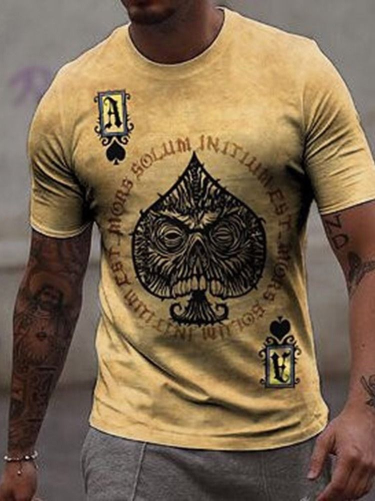 T-shirt Masculina Justa Com Estampa De Pôquer Gola Redonda Pulôver Casual