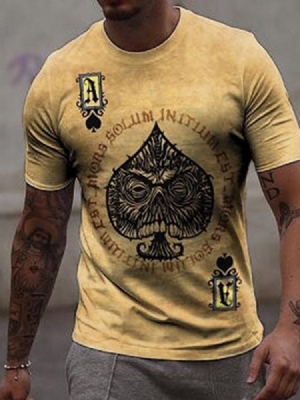 T-shirt Masculina Justa Com Estampa De Pôquer Gola Redonda Pulôver Casual