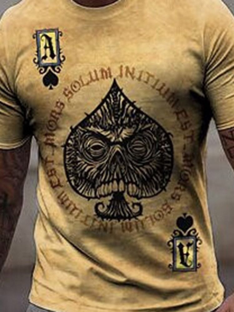 T-shirt Masculina Justa Com Estampa De Pôquer Gola Redonda Pulôver Casual