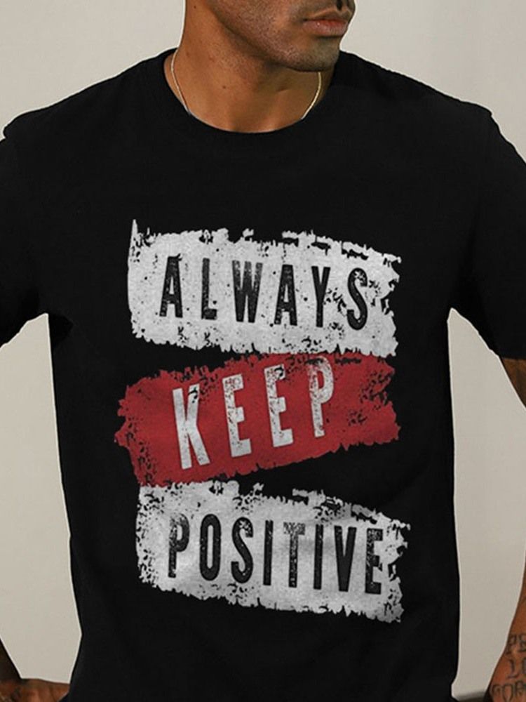 T-shirt Slim Masculina De Manga Curta Com Estampa De Letras E Decote Redondo