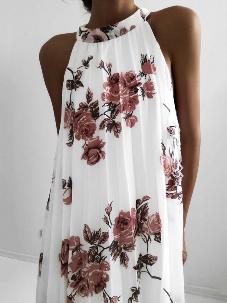 Acima Do Joelho Colarinho Estampado Vestido Feminino Casual De Verão