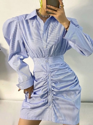 Acima Do Joelho Patchwork Vestido Feminino Manga Comprida Listra