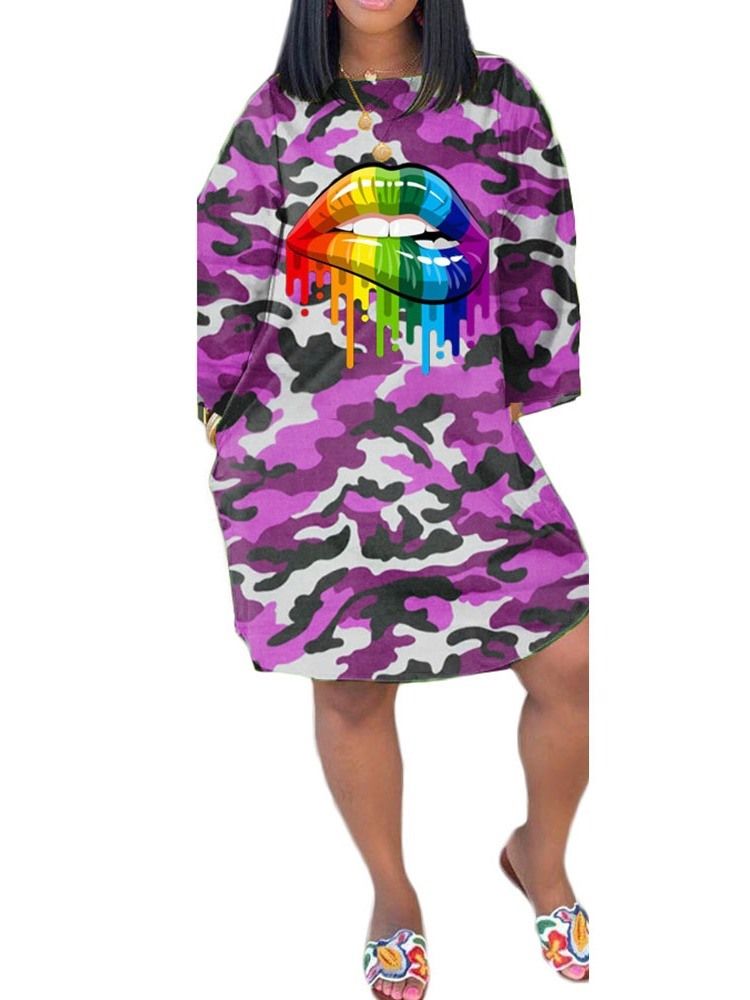 Calcinha Feminina Gola Redonda Nove Pontos Manga Vestido Casual Primavera