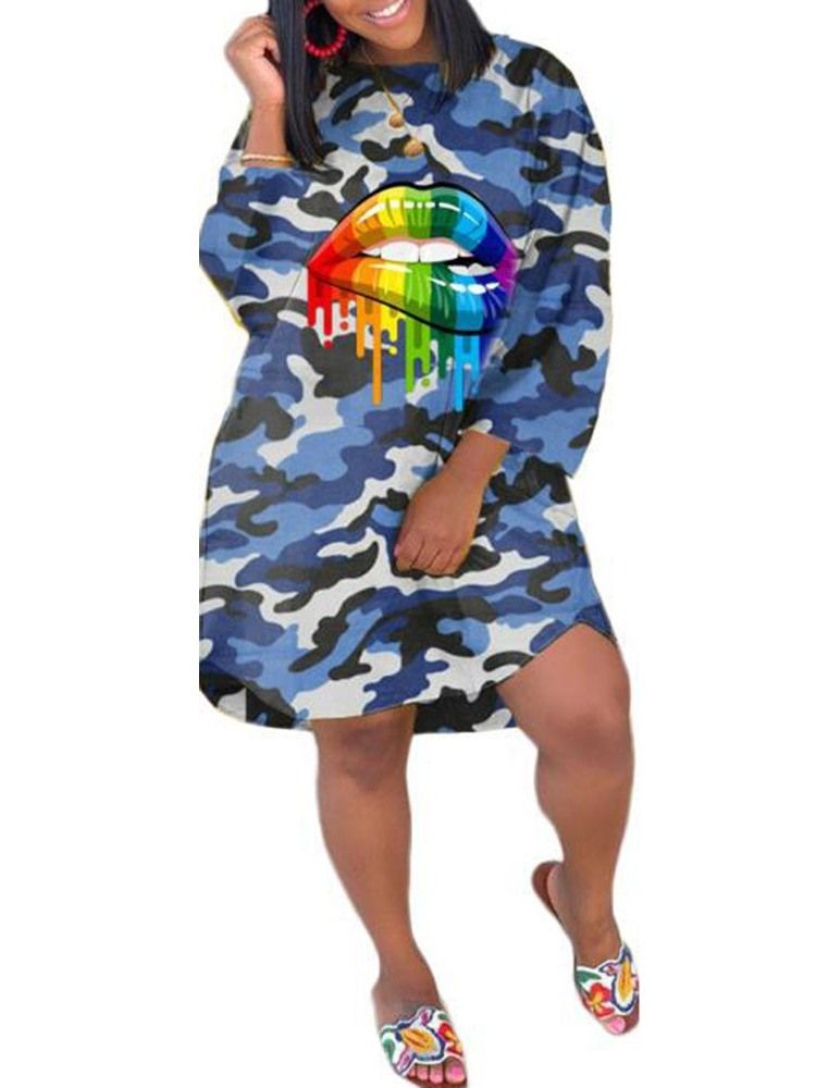 Calcinha Feminina Gola Redonda Nove Pontos Manga Vestido Casual Primavera