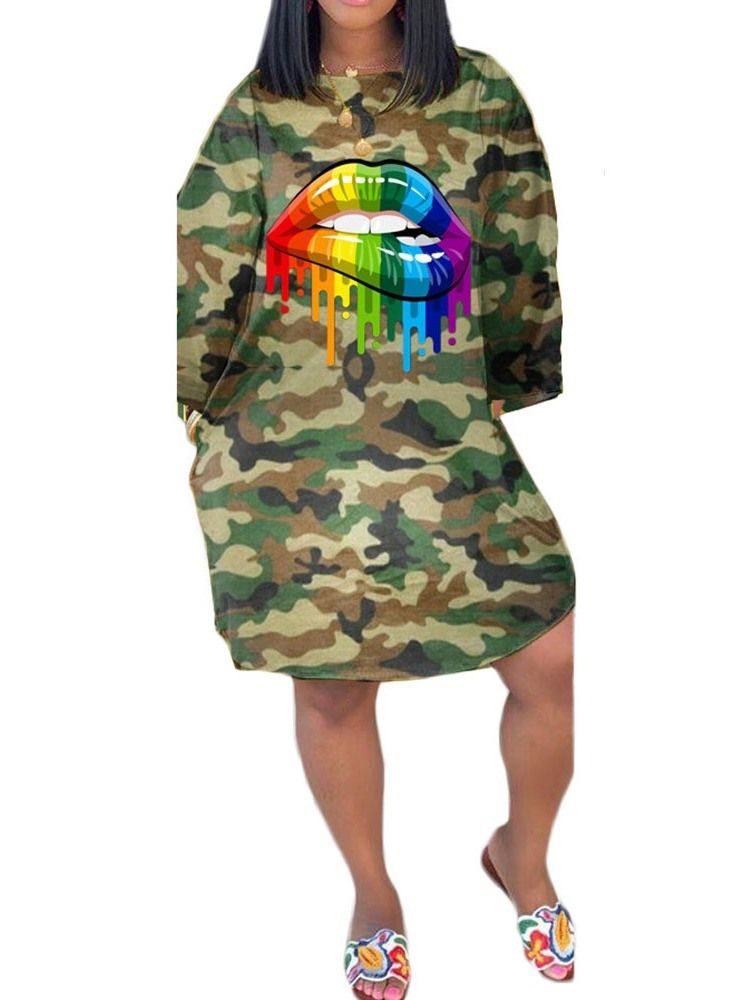 Calcinha Feminina Gola Redonda Nove Pontos Manga Vestido Casual Primavera