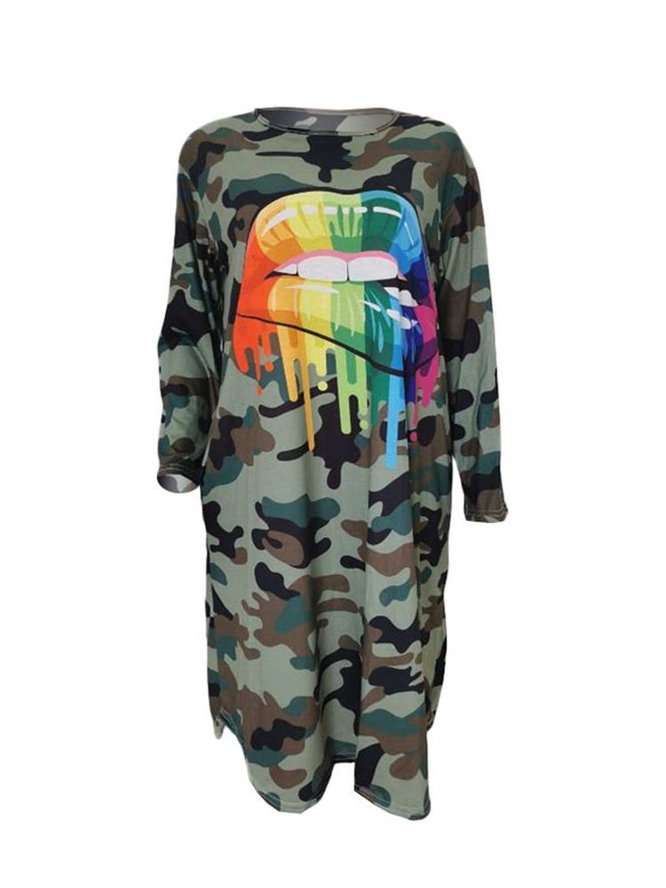 Calcinha Feminina Gola Redonda Nove Pontos Manga Vestido Casual Primavera