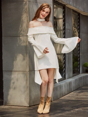 Feminino Mangas Com Cinto De Ombro Vestido Casual Assimétrico