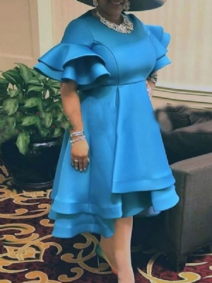 Feminino Meia Panturrilha Assimétrica Vestido De Moda Assimétrico De Manga Curta