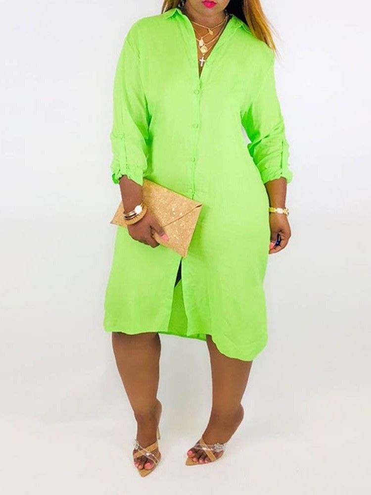 Lapela Feminina Assimétrica Meia Panturrilha Casual Vestido Regular