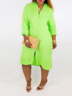 Lapela Feminina Assimétrica Meia Panturrilha Casual Vestido Regular