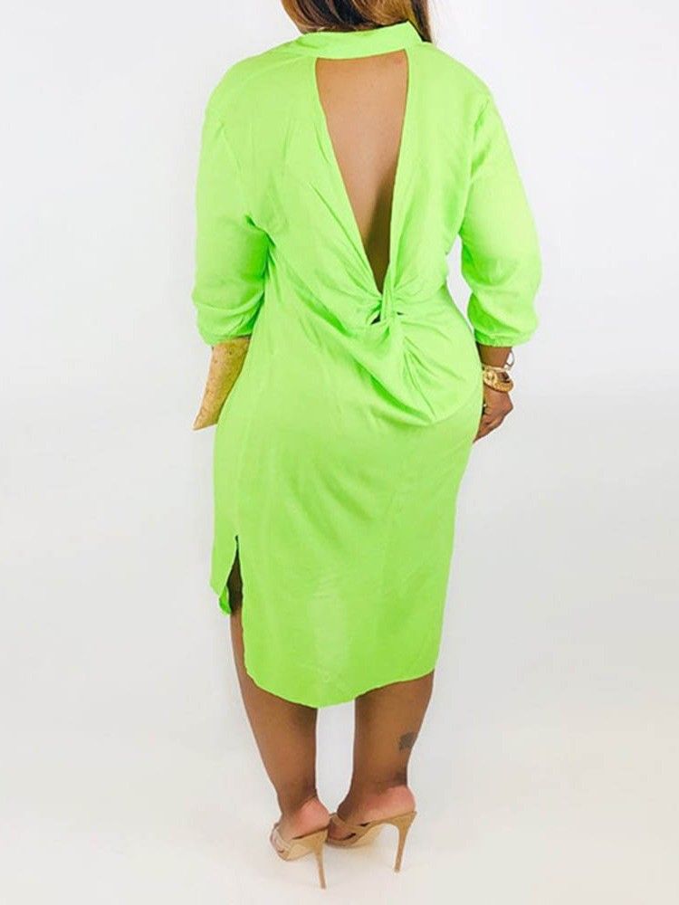 Lapela Feminina Assimétrica Meia Panturrilha Casual Vestido Regular