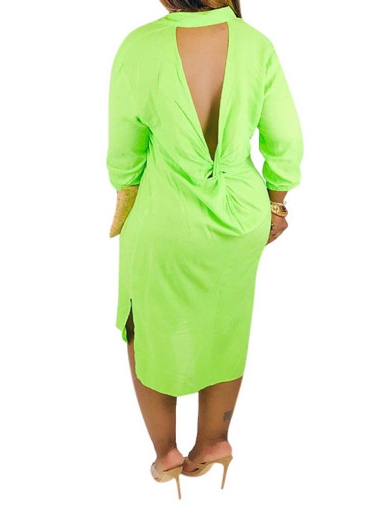 Lapela Feminina Assimétrica Meia Panturrilha Casual Vestido Regular