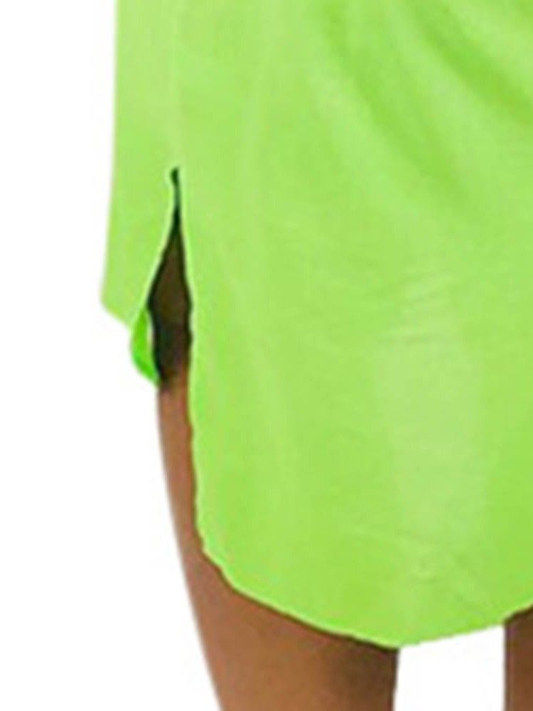 Lapela Feminina Assimétrica Meia Panturrilha Casual Vestido Regular