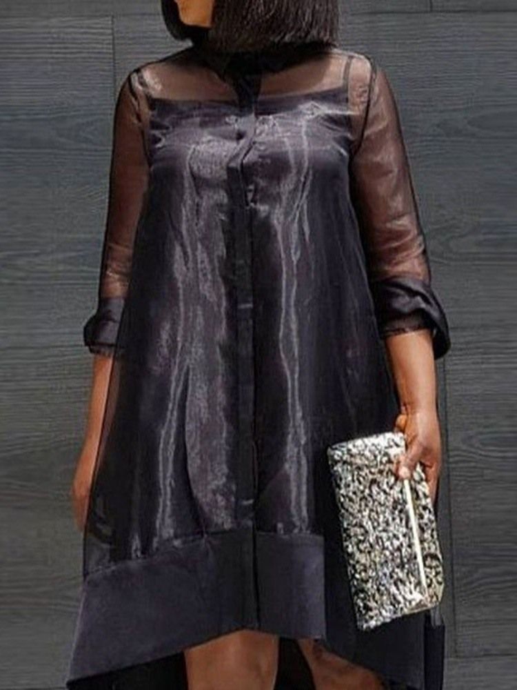 Malha Vestido Feminino Regular De Malha Manga Três Quartos Meia Panturrilha