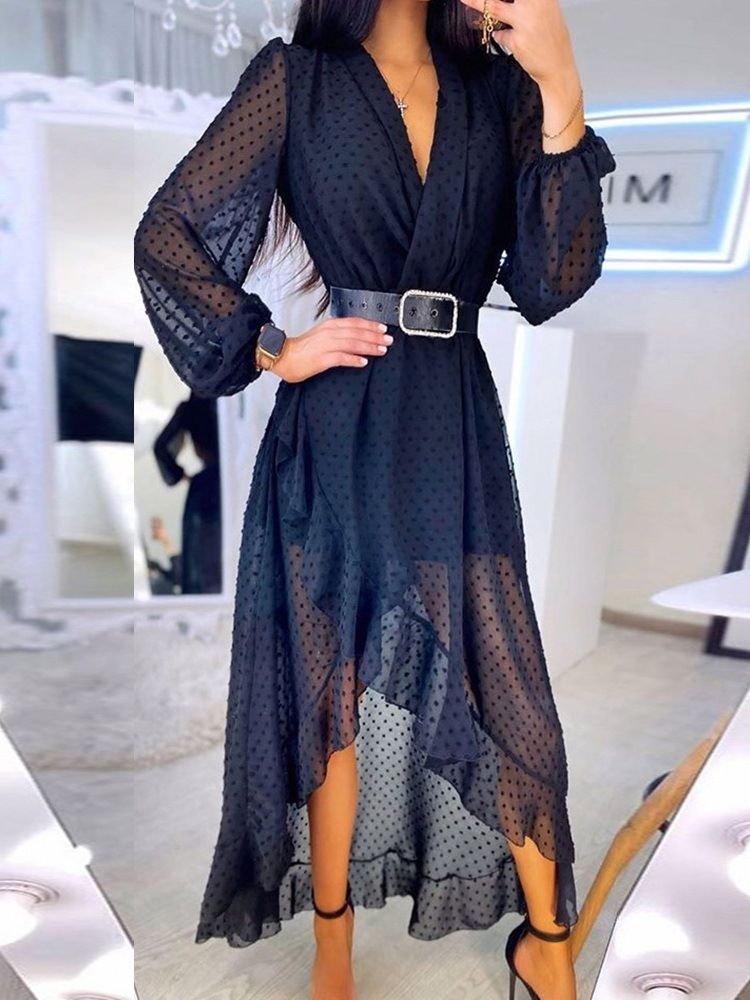 Manga Comprida Assimétrica Na Altura Do Tornozelo Moda Verão Vestido Feminino