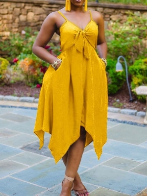 Metade Da Panturrilha Assimétrica Vestido Liso Feminino Sem Mangas