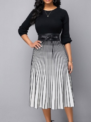 Panturrilha Patchwork Nove Pontos Manga Moda Vestido Feminino De Verão