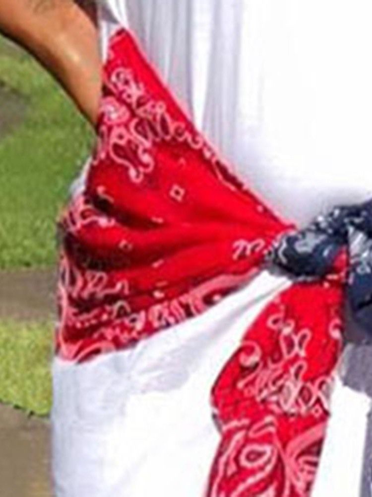 Patchwork Feminino De Meia Manga Em Volta Do Pescoço Reto Vestido Regular