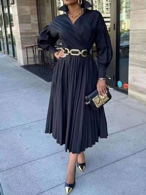 Pulôver Feminino De Manga Comprida Meio-panturrilha Simples Vestido Preto