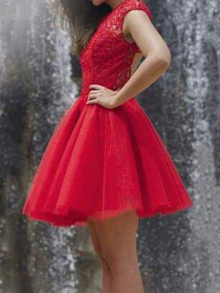 Vestido De Baile Feminino Vestido De Manga Curta Em Volta Do Pescoço Acima Do Joelho.