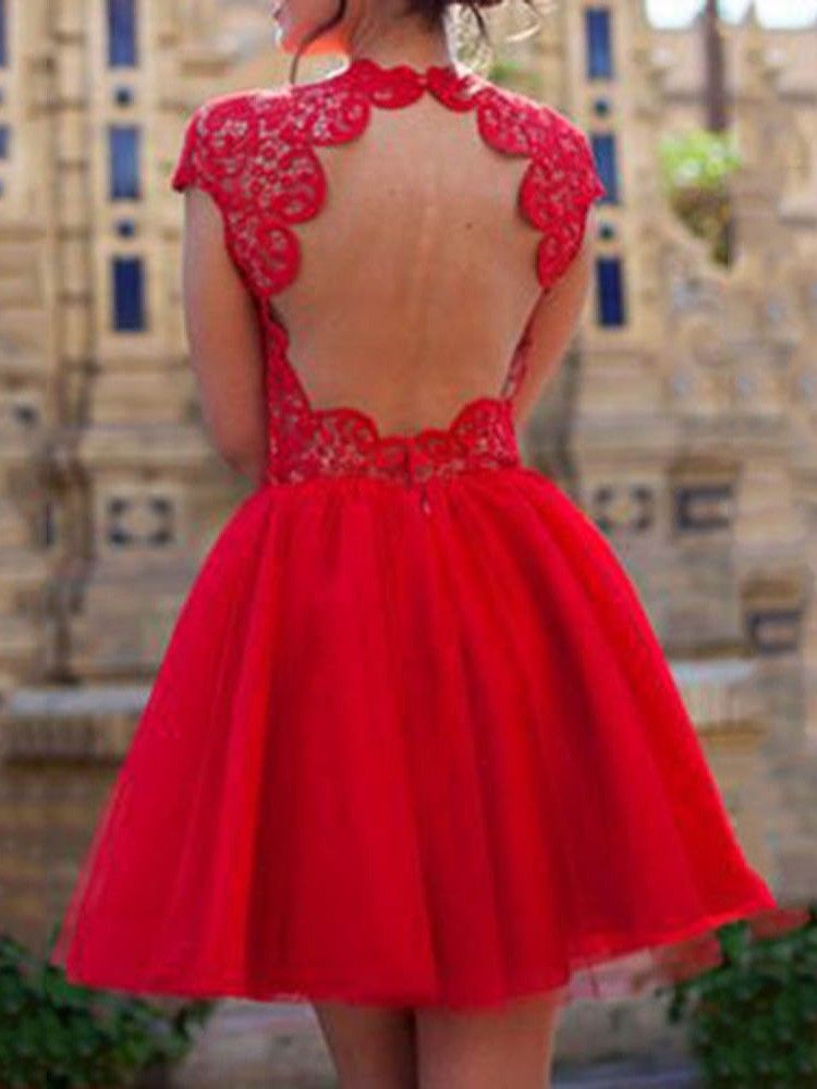 Vestido De Baile Feminino Vestido De Manga Curta Em Volta Do Pescoço Acima Do Joelho.