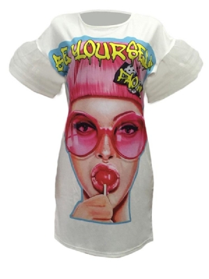 Vestido Casual Feminino Estampado Com Babado Acima Do Joelho