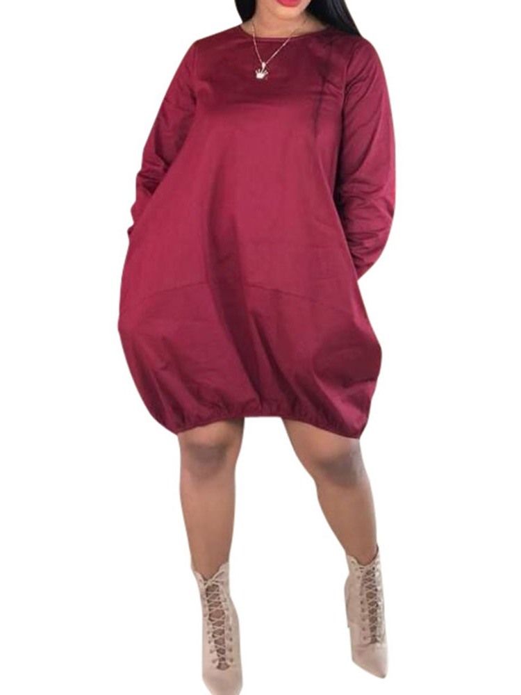 Vestido Casual Feminino De Manga Comprida Na Altura Do Joelho Em Volta Do Pescoço Com Lanterna